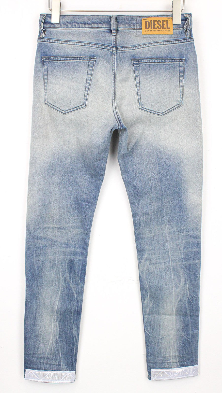 DIESEL D-Strukt 081AP vyriški W29/L32 džinsai su apnašomis, siaurėjančiu kirpimu, tamprūs, mėlyni 