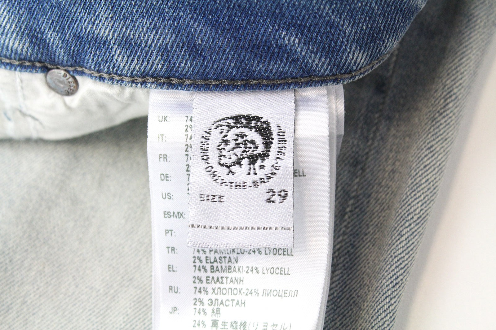 DIESEL D-Strukt 081AP vyriški W29/L32 džinsai su apnašomis, siaurėjančiu kirpimu, tamprūs, mėlyni 