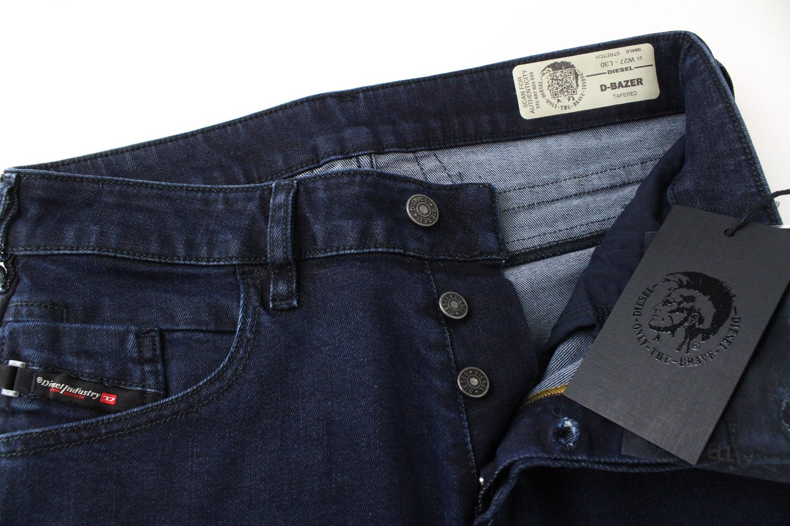 DIESEL D-Bazer 084LC vyriški W27/L30 džinsai tamsiai mėlyni, siaurėjantys, tamprūs su sagomis 