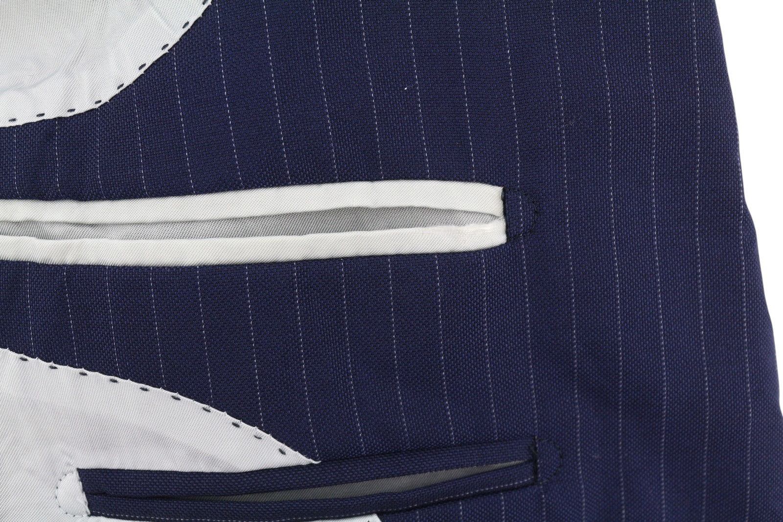 SUITSUPPLY Lazio vienaeilis vyriškas švarkas UK32R mėlynas vilnonis, plonas kirpimas, dryžuotas 