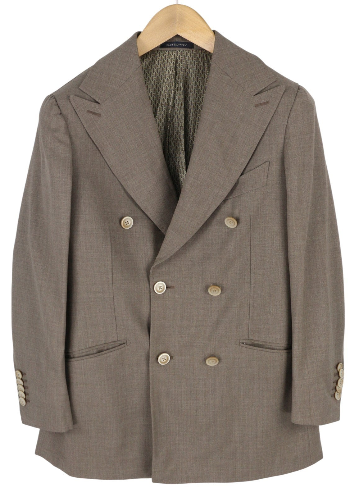 SUITSUPPLY La Spalla vyriškas švarkas UK34S rudas vilnonis dvieilis smailus atlapas 