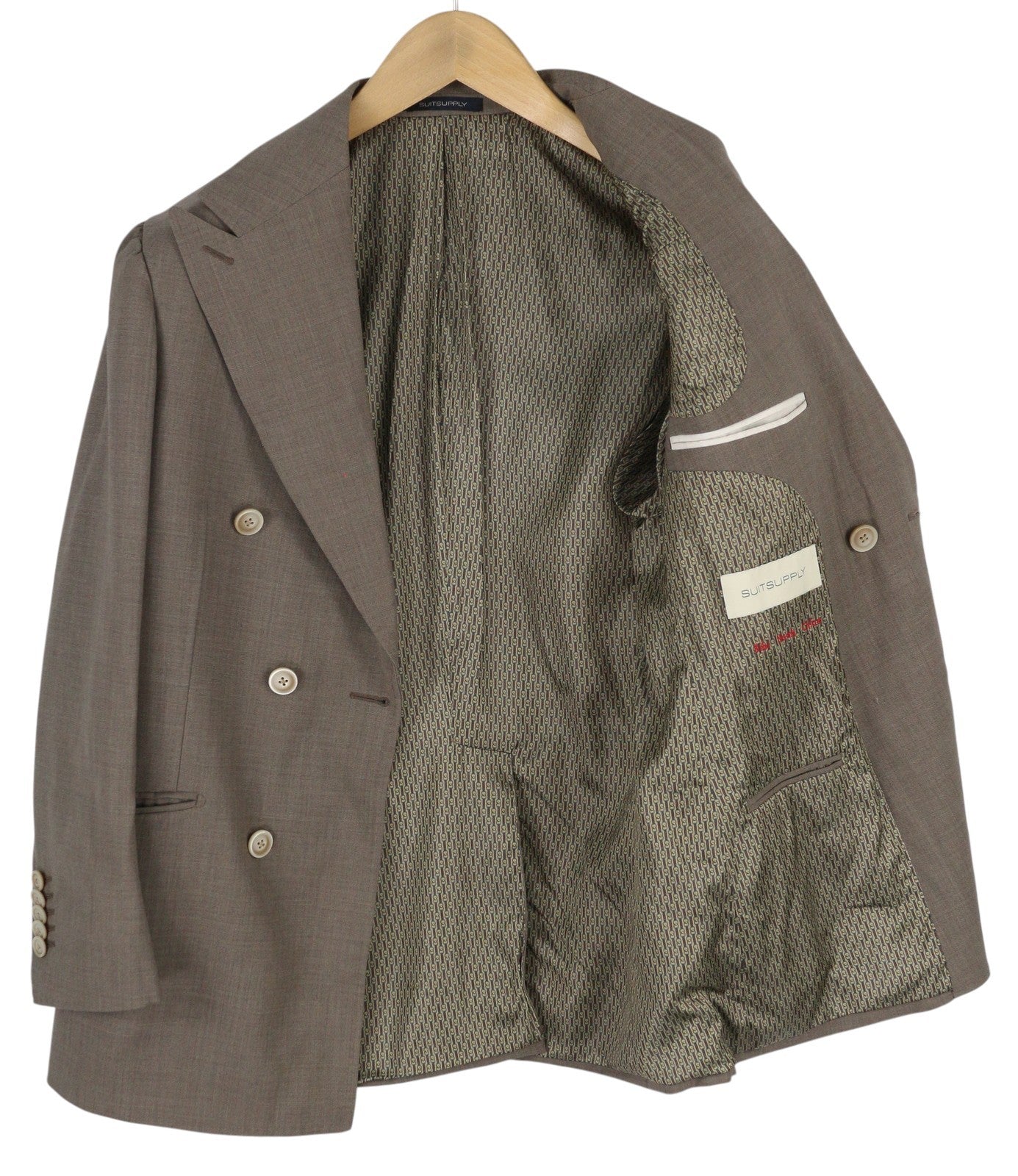 SUITSUPPLY La Spalla vyriškas švarkas UK34S rudas vilnonis dvieilis smailus atlapas 