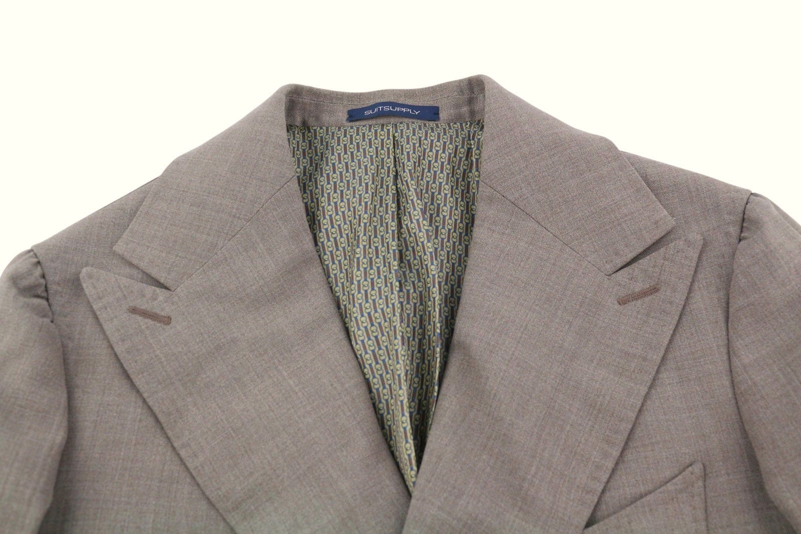 SUITSUPPLY La Spalla vyriškas švarkas UK34S rudas vilnonis dvieilis smailus atlapas 