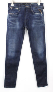 REPLAY Anbass vyriški W29/L32 džinsai, prigludę, laisvalaikio, mėlyni, tamprūs, skalbti 