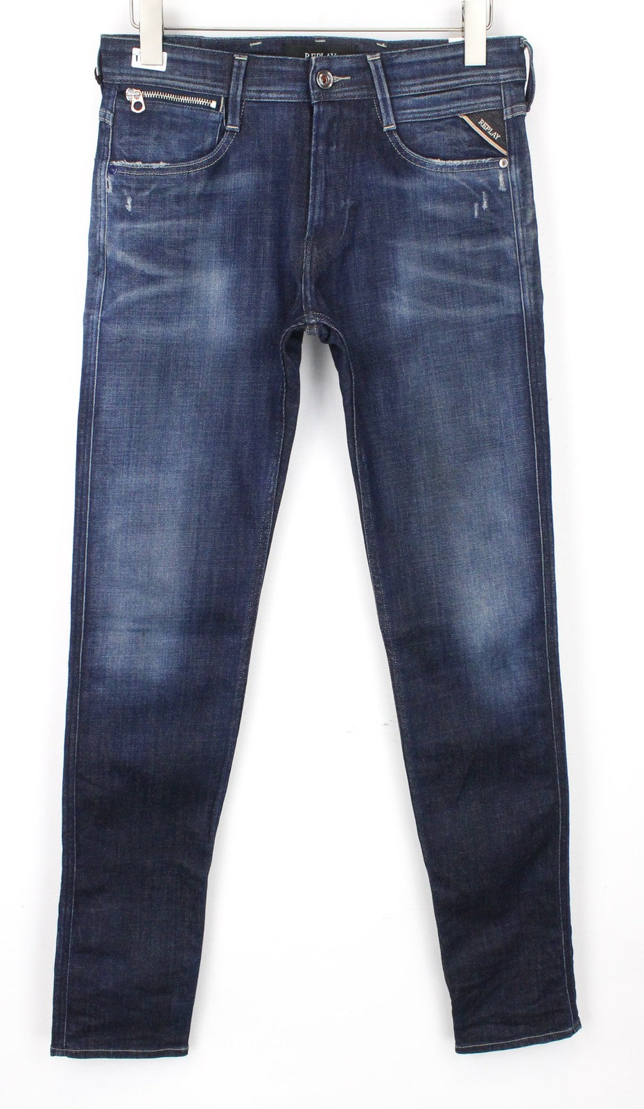REPLAY Anbass vyriški W29/L32 džinsai, prigludę, laisvalaikio, mėlyni, tamprūs, skalbti 