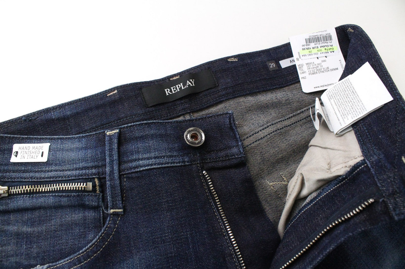 REPLAY Anbass vyriški W29/L32 džinsai, prigludę, laisvalaikio, mėlyni, tamprūs, skalbti 