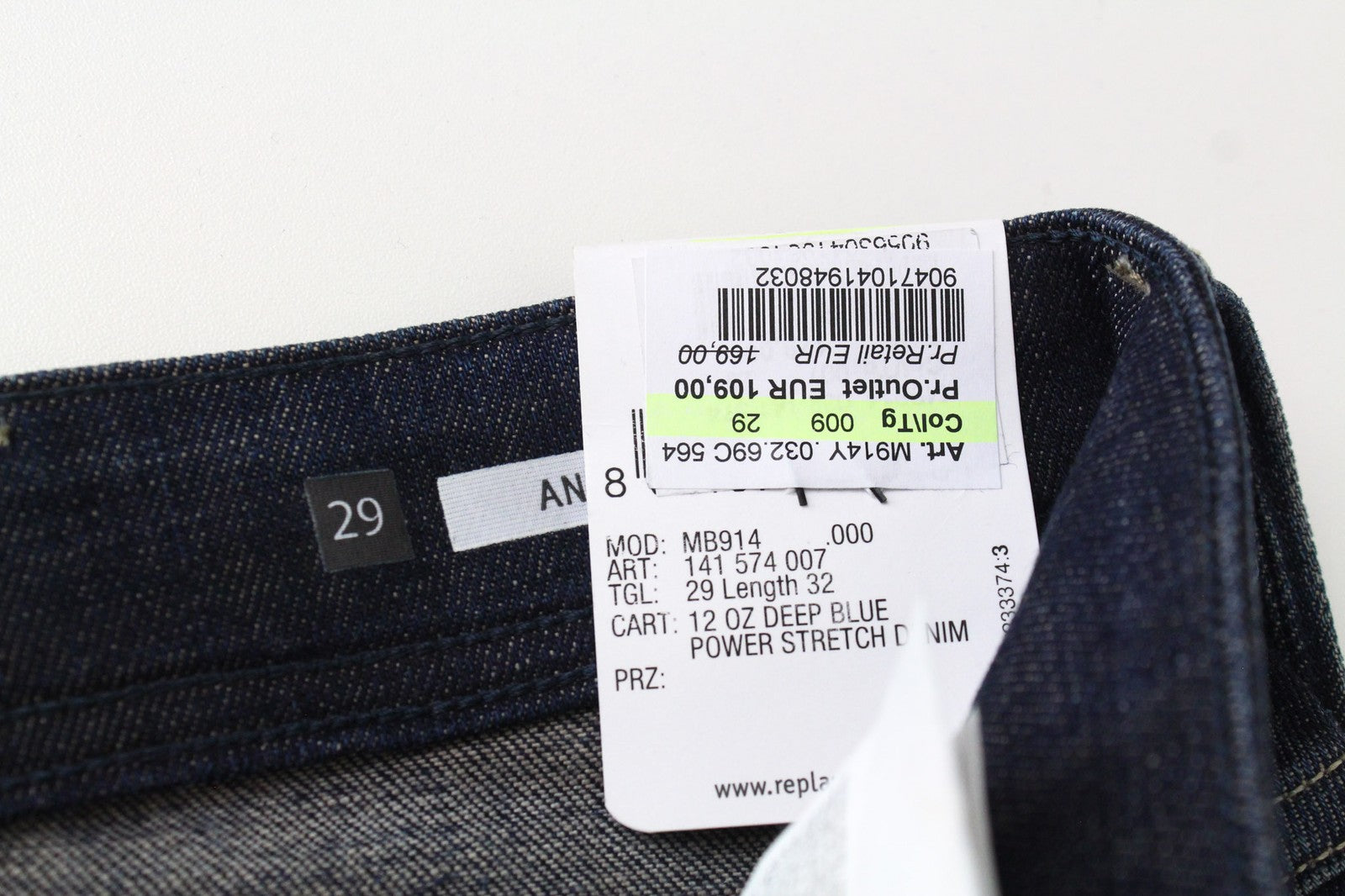 REPLAY Anbass vyriški W29/L32 džinsai, prigludę, laisvalaikio, mėlyni, tamprūs, skalbti 