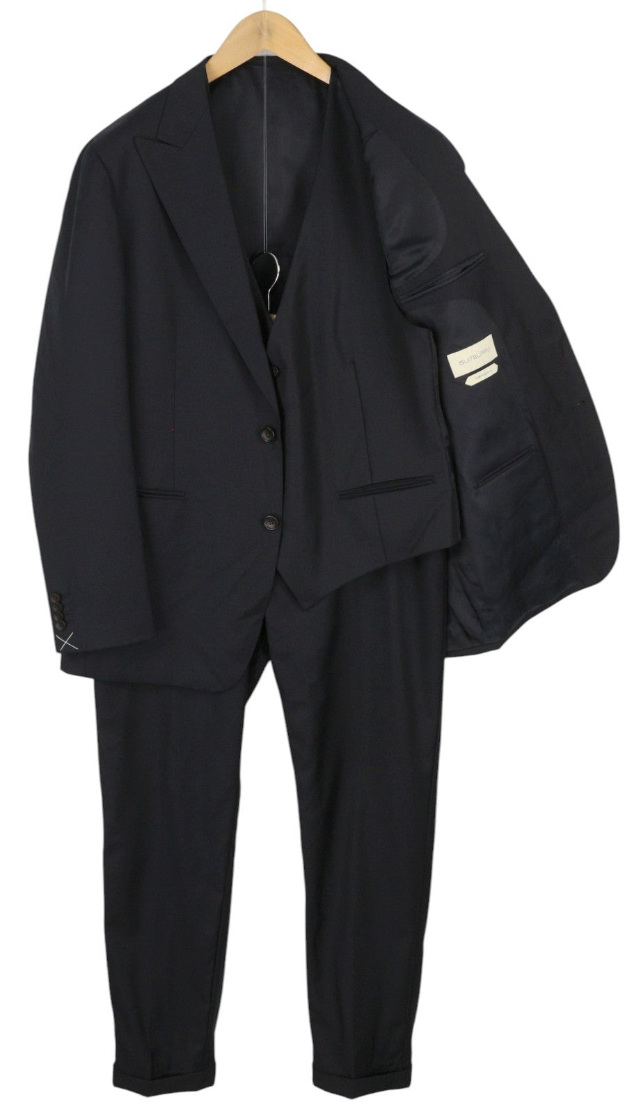 SUITSUPPLY Havana Peak Jetted Ferrara Soho Men Suit UK44R Blue Wool 3 Piece