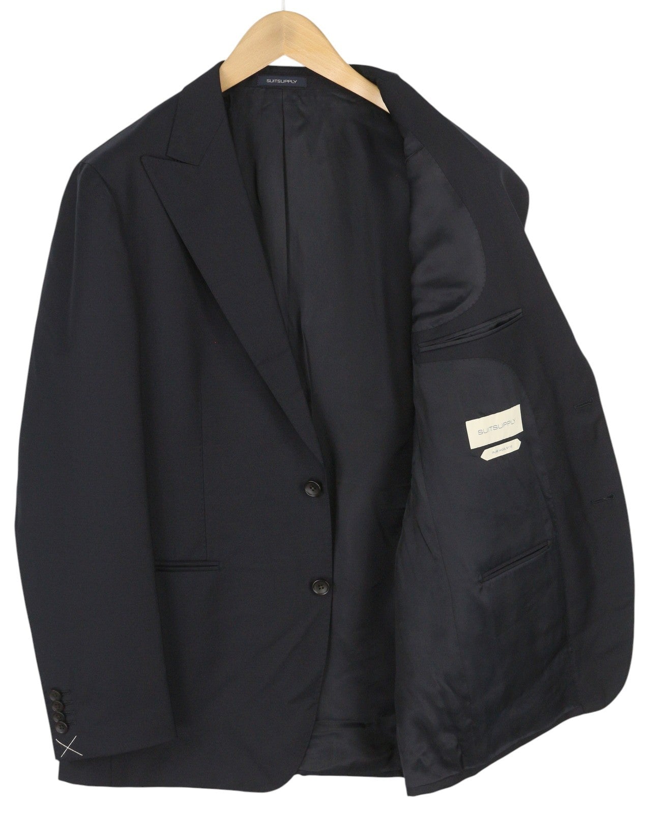 SUITSUPPLY Havana Peak Jetted Ferrara Soho Men Suit UK44R Blue Wool 3 Piece