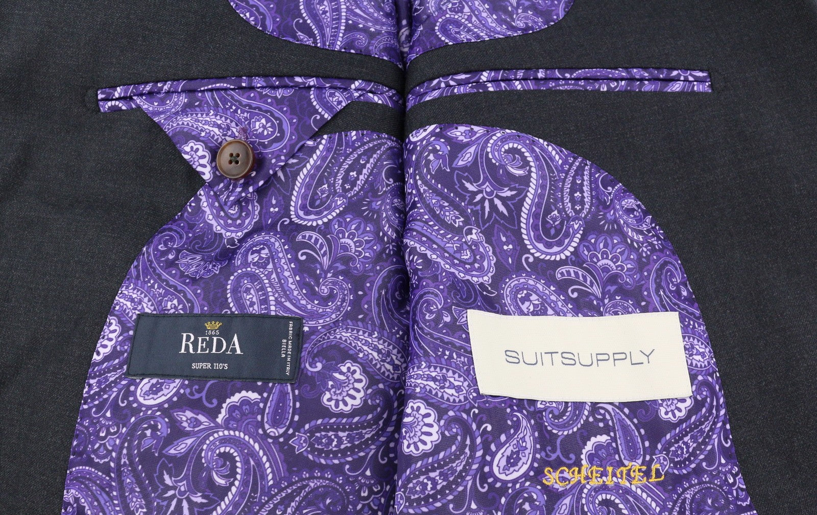 SUITSUPPLY La Spalla Men Suit UK36R Dark Grey Wool Peak Lapel Single-Breasted