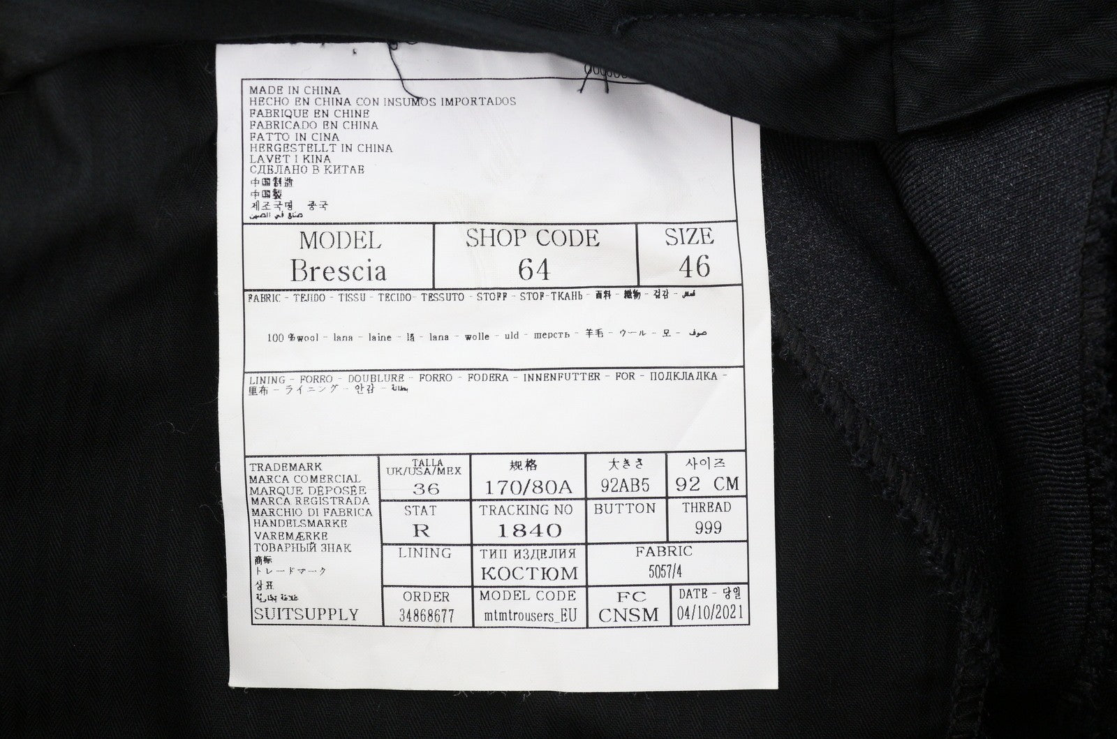 SUITSUPPLY La Spalla Men Suit UK36R Dark Grey Wool Peak Lapel Single-Breasted