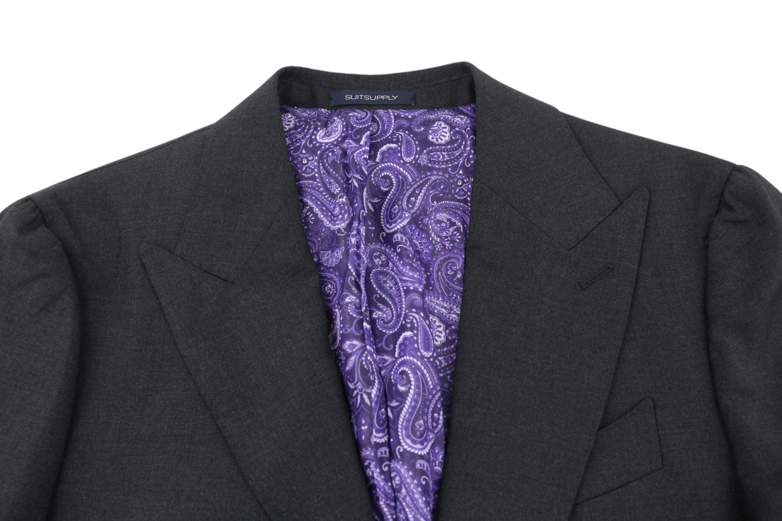 SUITSUPPLY La Spalla Men Suit UK36R Dark Grey Wool Peak Lapel Single-Breasted