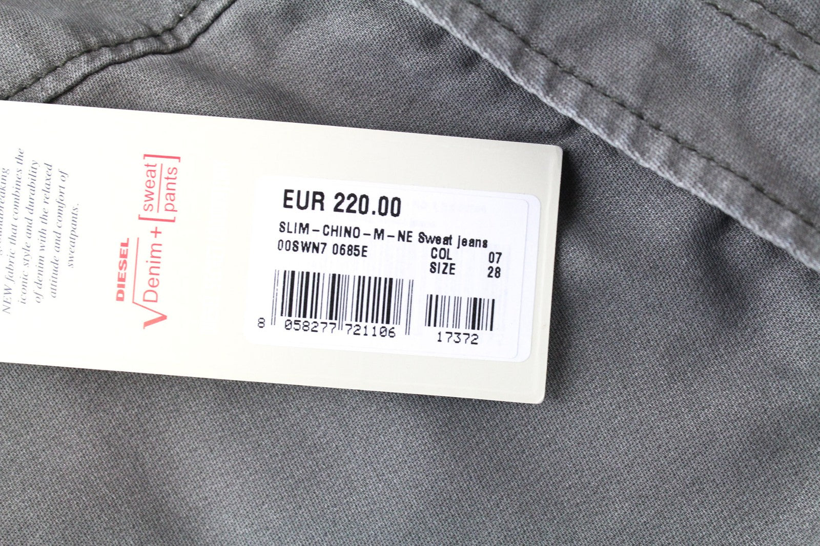 DIESEL Slim-Chino-M-NE 0685E vyriški W28 Jogg Sweat Slim medvilniniai tamprūs pilki džinsai 
