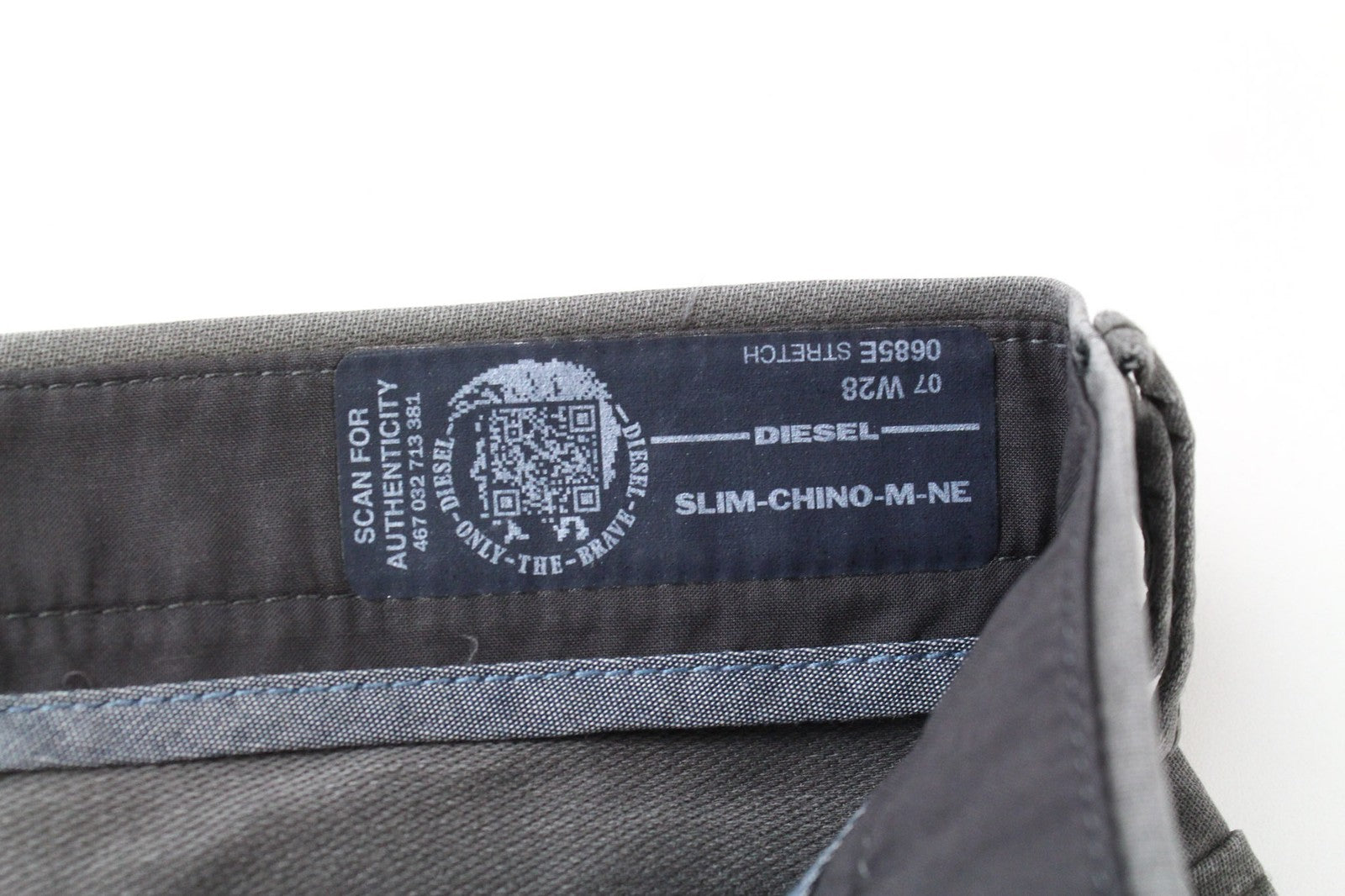 DIESEL Slim-Chino-M-NE 0685E vyriški W28 Jogg Sweat Slim medvilniniai tamprūs pilki džinsai 
