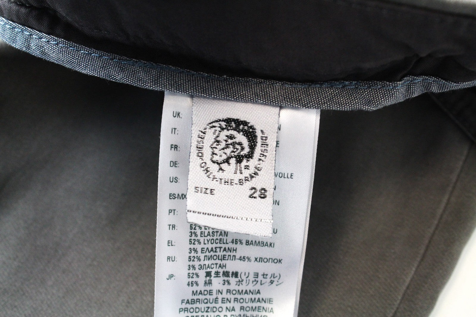 DIESEL Slim-Chino-M-NE 0685E vyriški W28 Jogg Sweat Slim medvilniniai tamprūs pilki džinsai 