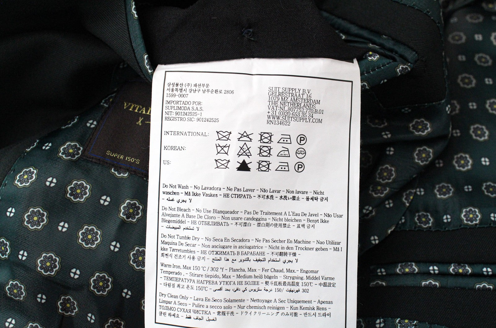 „SUITSUPPLY La Spalla“ vyriškas vieneilis švarkas, UK48R, tamsiai žalias, grynos vilnos 