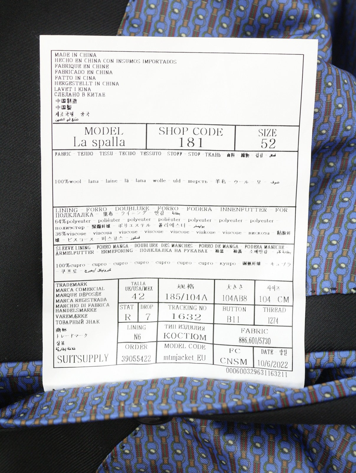 SUITSUPPLY La Spalla Men Suit UK42R / W34 Black Wool Peak Flat Front 2 Pieces