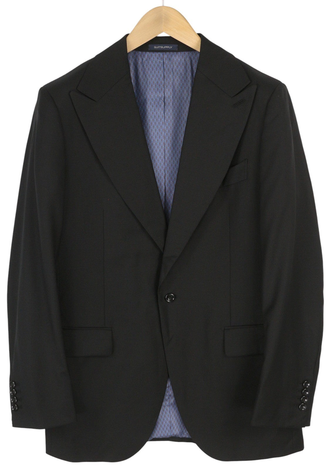 SUITSUPPLY La Spalla Men Suit UK42R / W34 Black Wool Peak Flat Front 2 Pieces