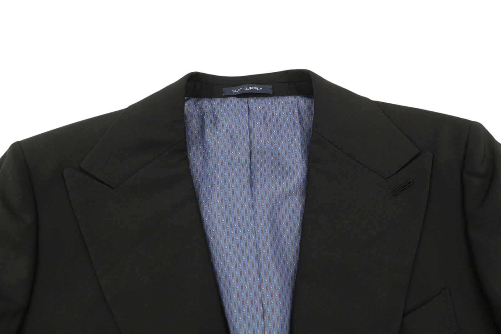 SUITSUPPLY La Spalla Men Suit UK42R / W34 Black Wool Peak Flat Front 2 Pieces