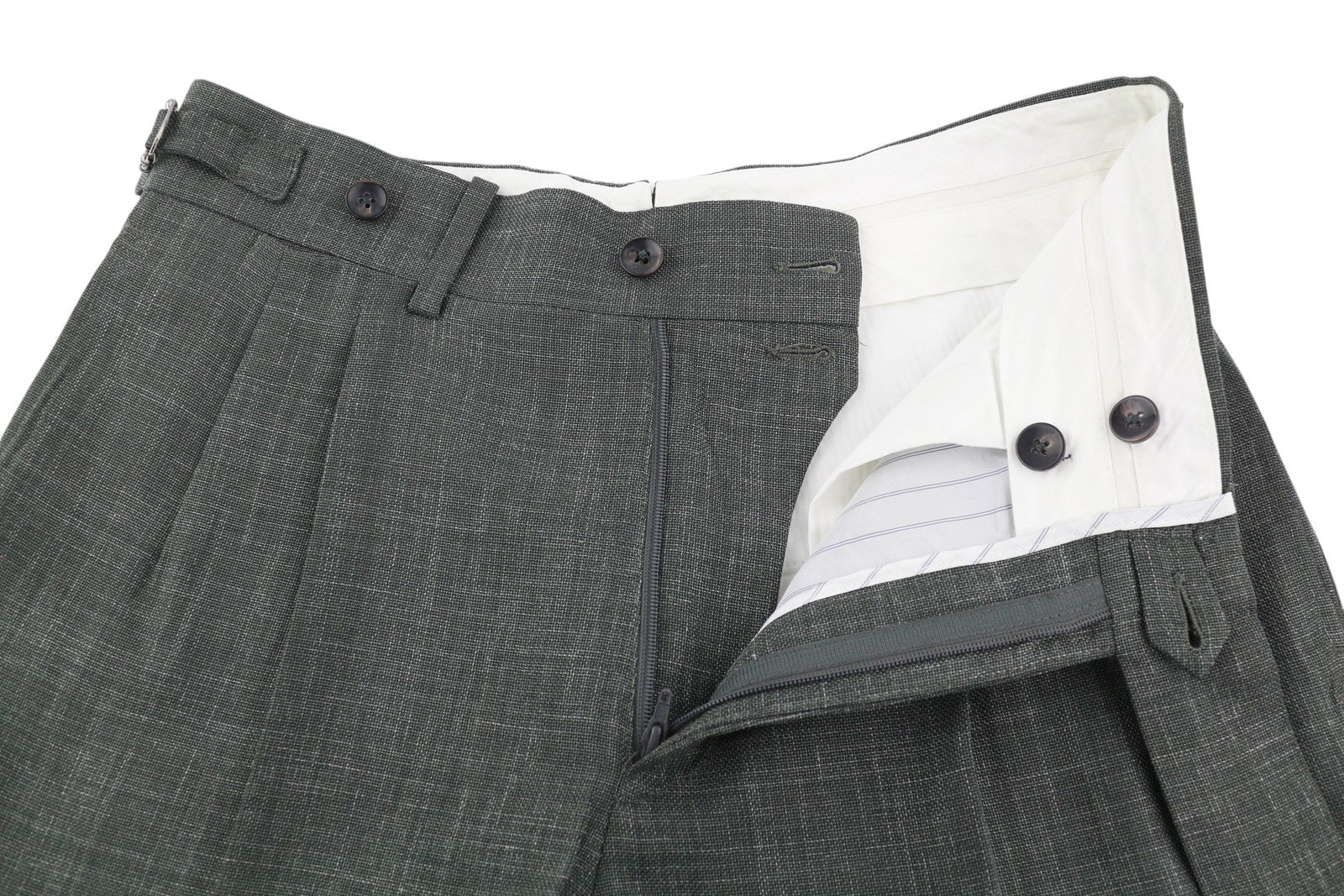 SUITSUPPLY Havana Patch Wide Lapel FL Men Suit UK38R Green Wool Silk Linen 2in1