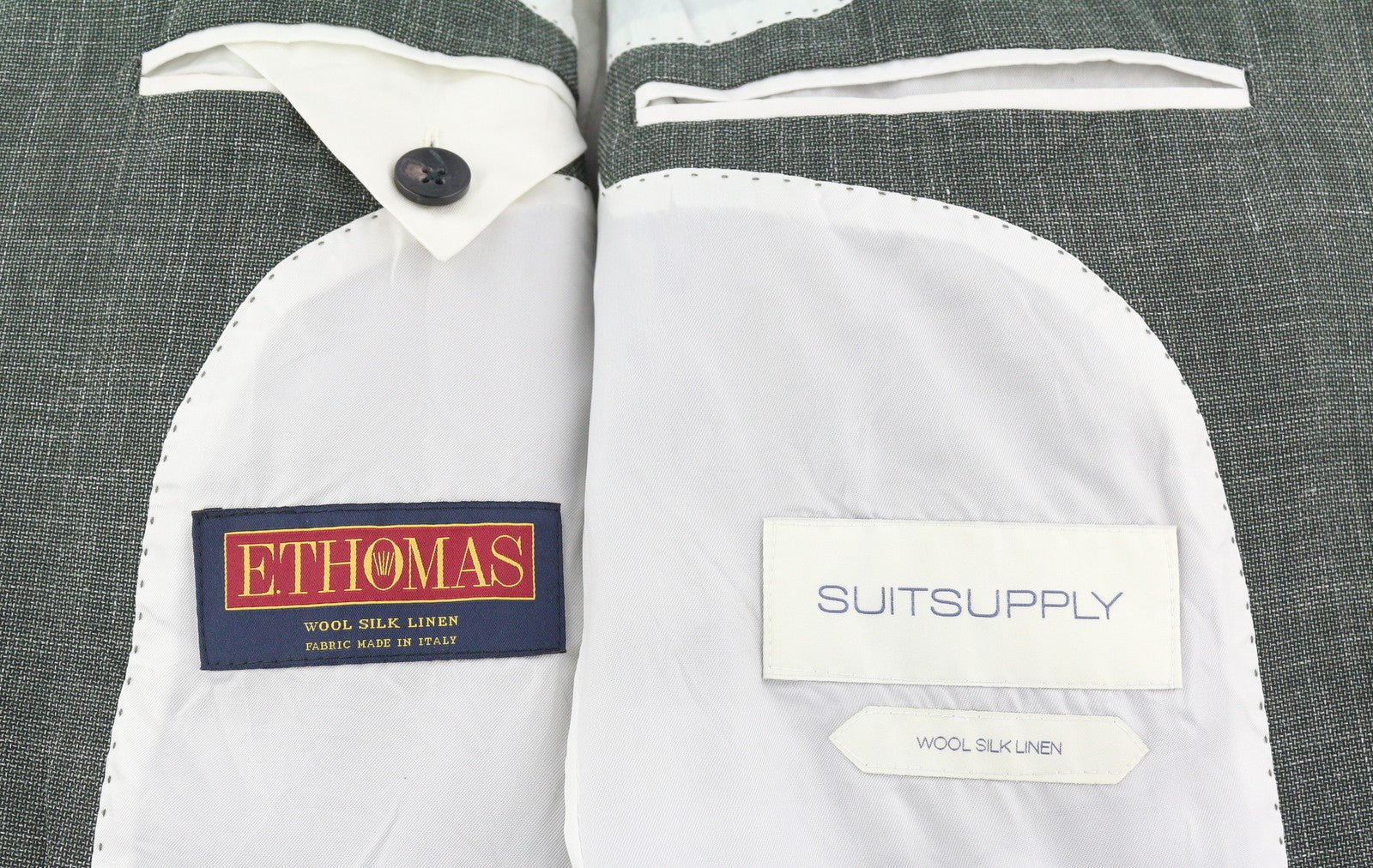 SUITSUPPLY Havana Patch Wide Lapel FL Men Suit UK38R Green Wool Silk Linen 2in1