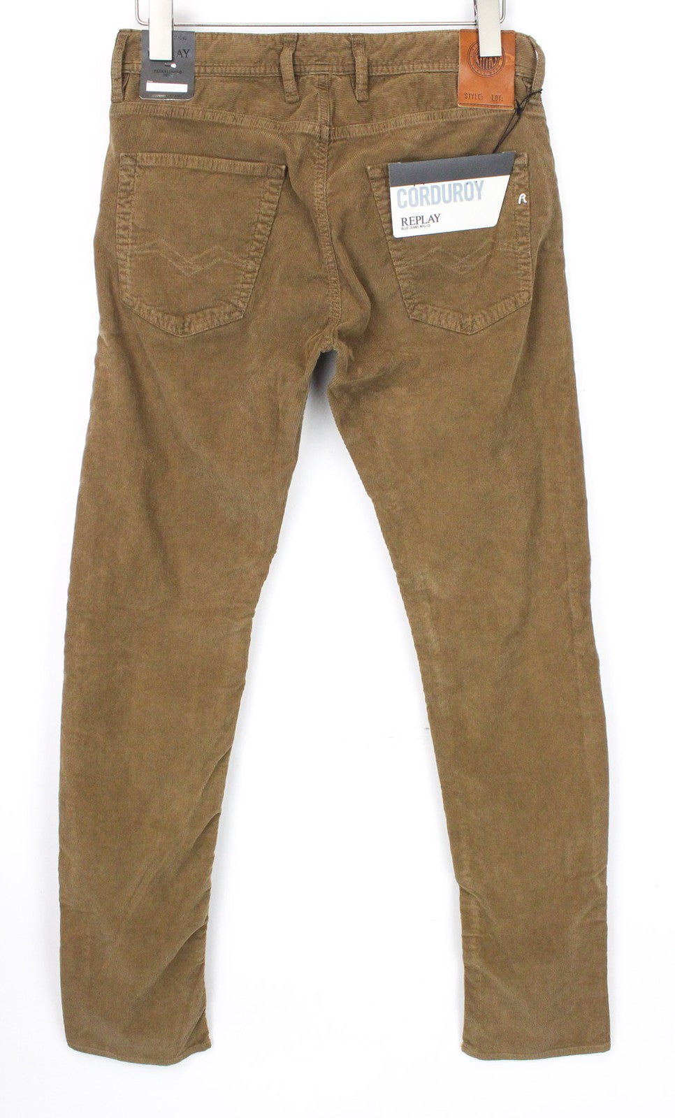 REPLAY Grover vyriški W31/L34 rudi tamprūs velvetiniai tiesaus kirpimo džinsai 