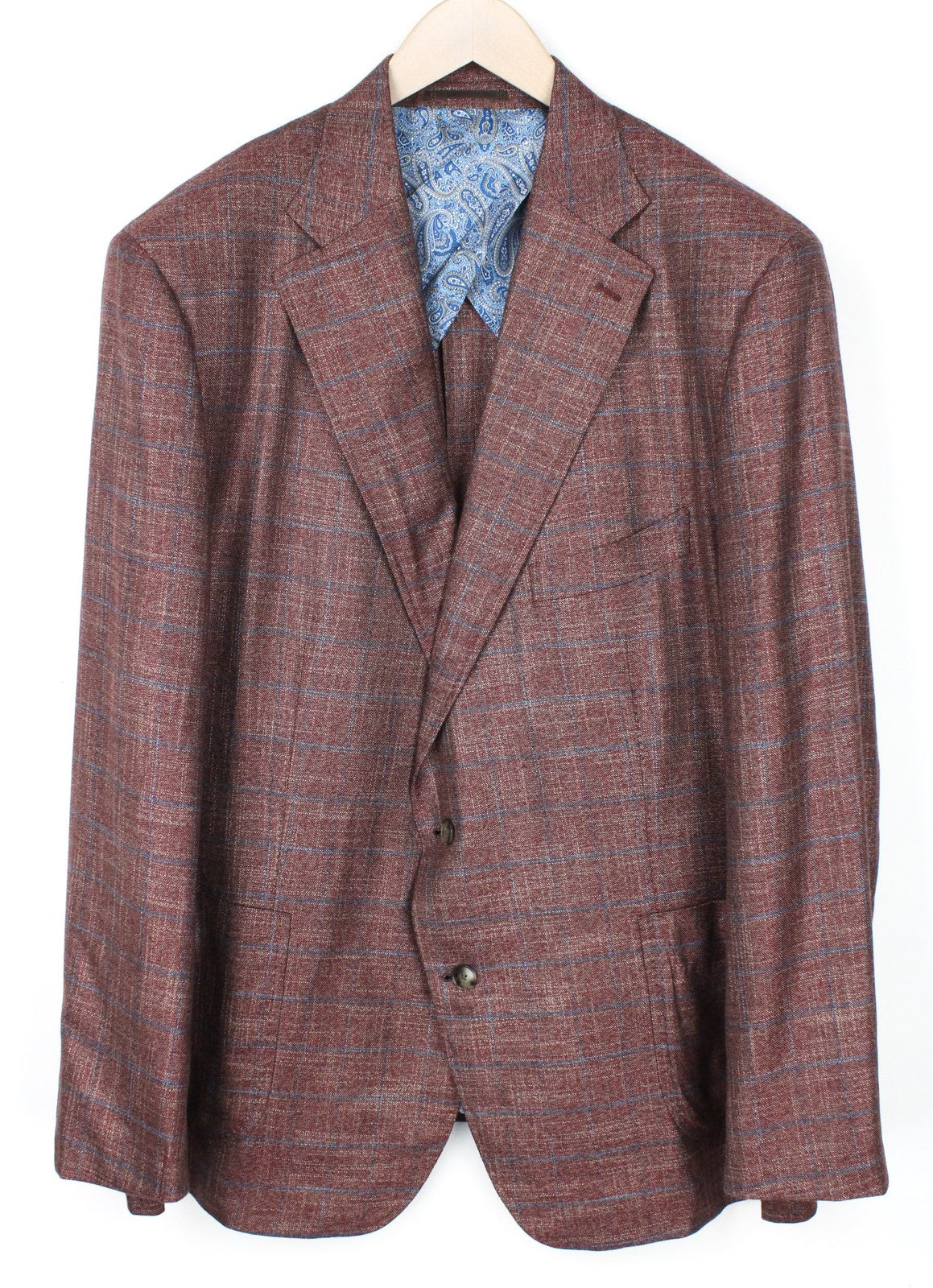 SUITSUPPLY Lazio Red Blazer EU34 Men's Slim Fit Checked Bamboo Formal