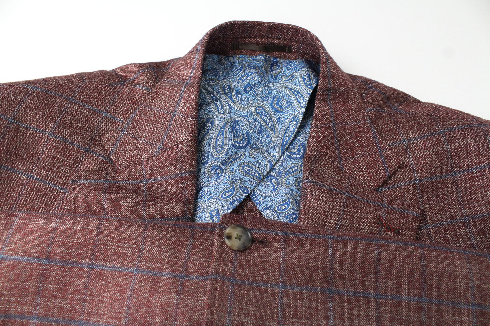 SUITSUPPLY Lazio Red Blazer EU34 Men's Slim Fit Checked Bamboo Formal