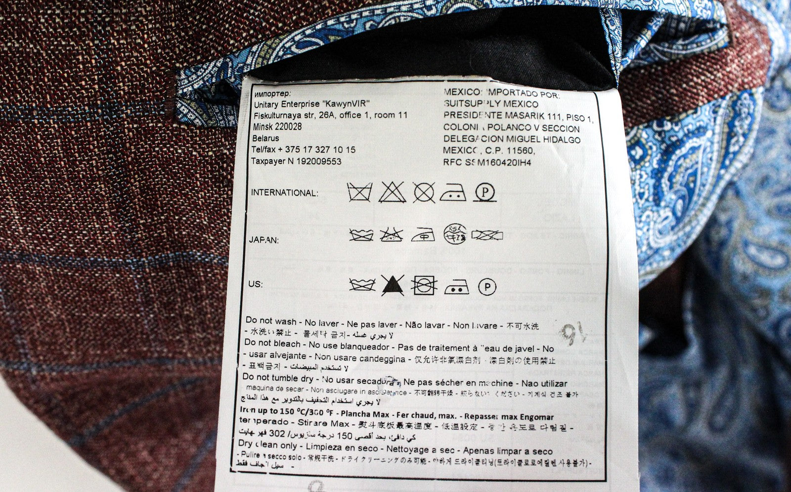 SUITSUPPLY Lazio Red Blazer EU34 Men's Slim Fit Checked Bamboo Formal