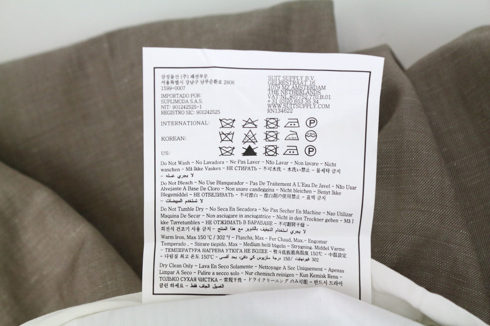 SUITSUPPLY Brescia vyriškos smokingo kelnės UK34R, rudos spalvos, klostytos, vilnos ir lino mišinio 