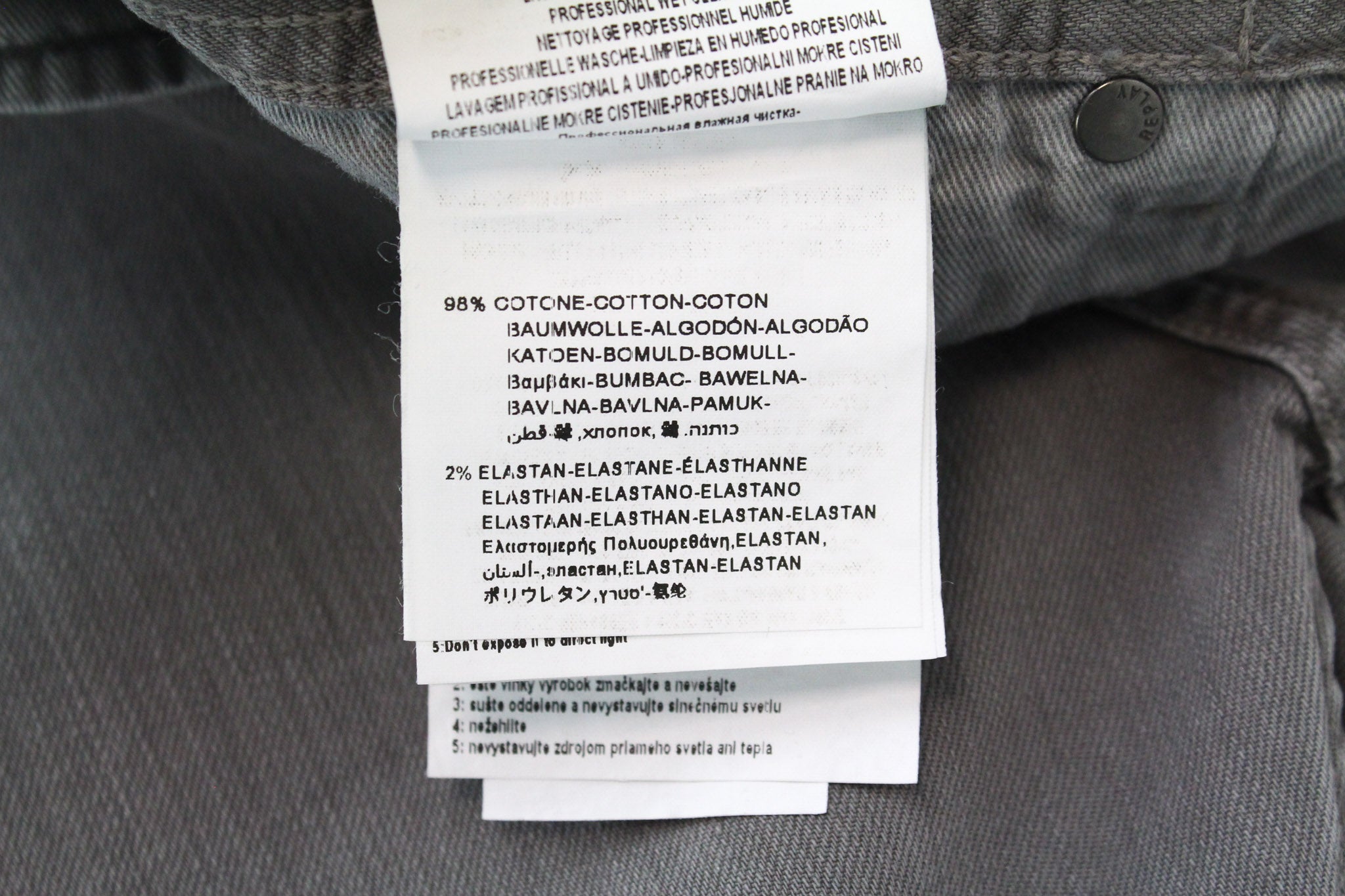 REPLAY Grover W30/L34 pilki dryžuoti, tiesaus kirpimo tamprūs džinsai su sagomis