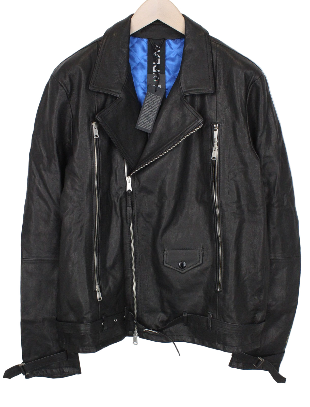 REPLAY juoda odinė vyriška striukė XL dydžio su pamušalu ir užtrauktuku, klasikinė, RRP499 