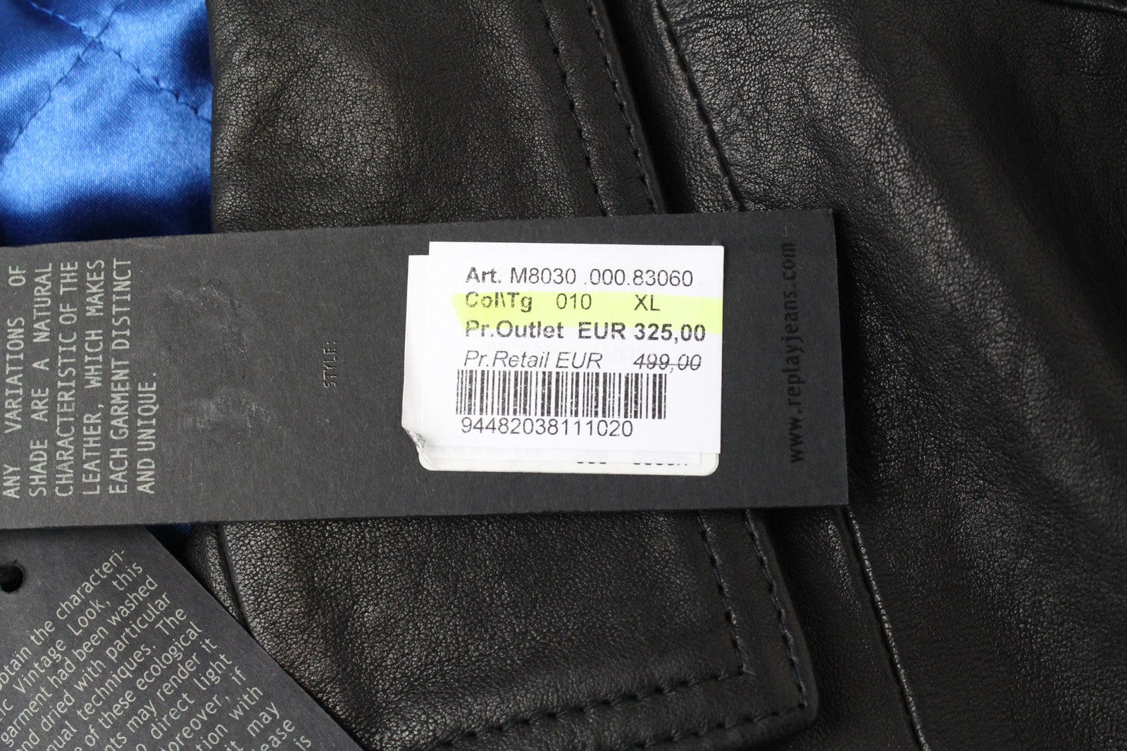 REPLAY juoda odinė vyriška striukė XL dydžio su pamušalu ir užtrauktuku, klasikinė, RRP499 