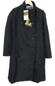 DESIGUAL Innocense moteriškas paltas 28 žakardo juodas vilnonis dizainerio stiliaus 