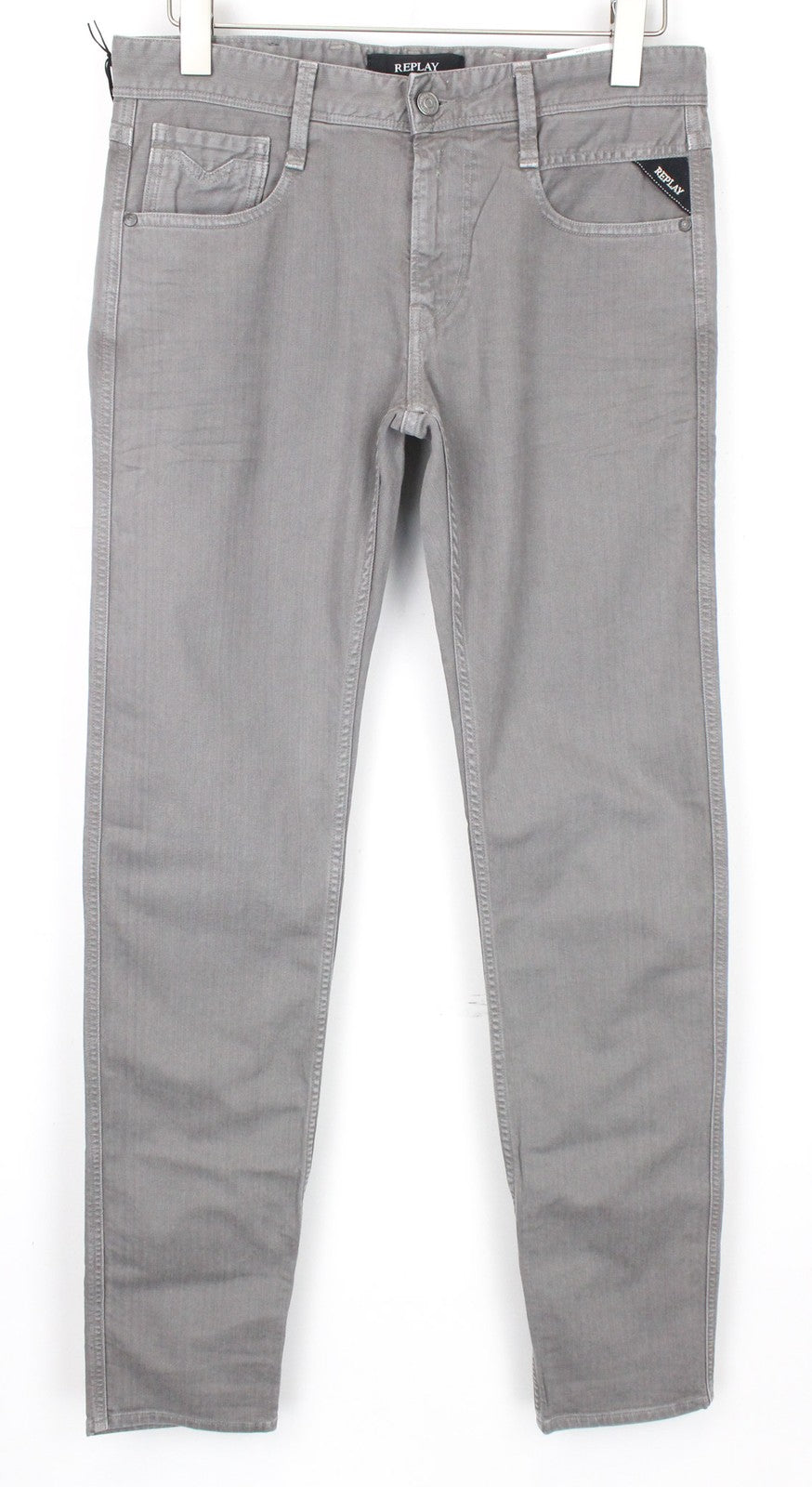 REPLAY Anbass vyriški džinsai W31/L34 pilki, ploni, medvilniniai, tamprūs, 5 kišenių. 
