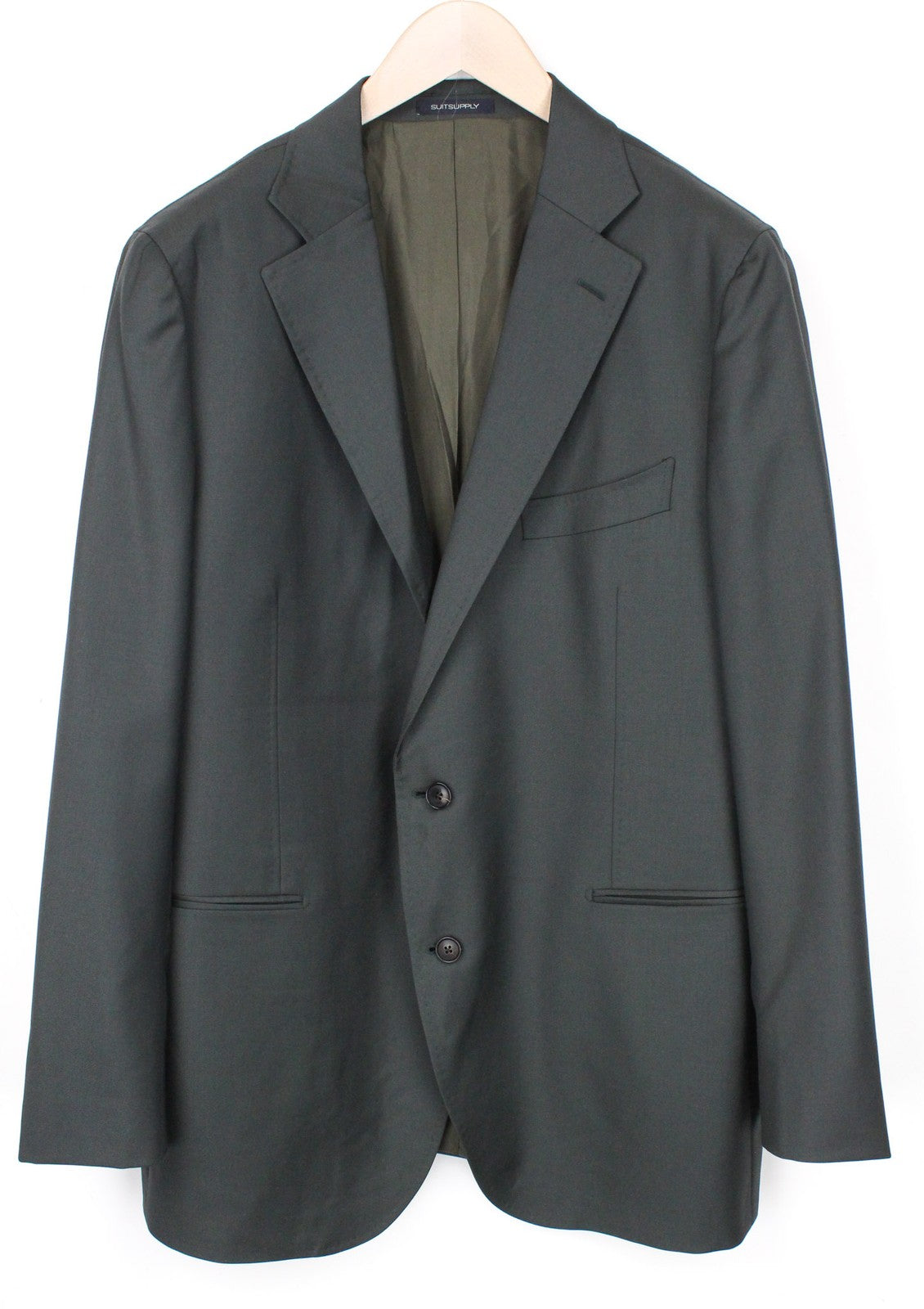 SUITSUPPLY La Spalla vyriškas švarkas UK50R žalias, su vilnoniu pamušalu, klasikinis, vienos krūtinės 