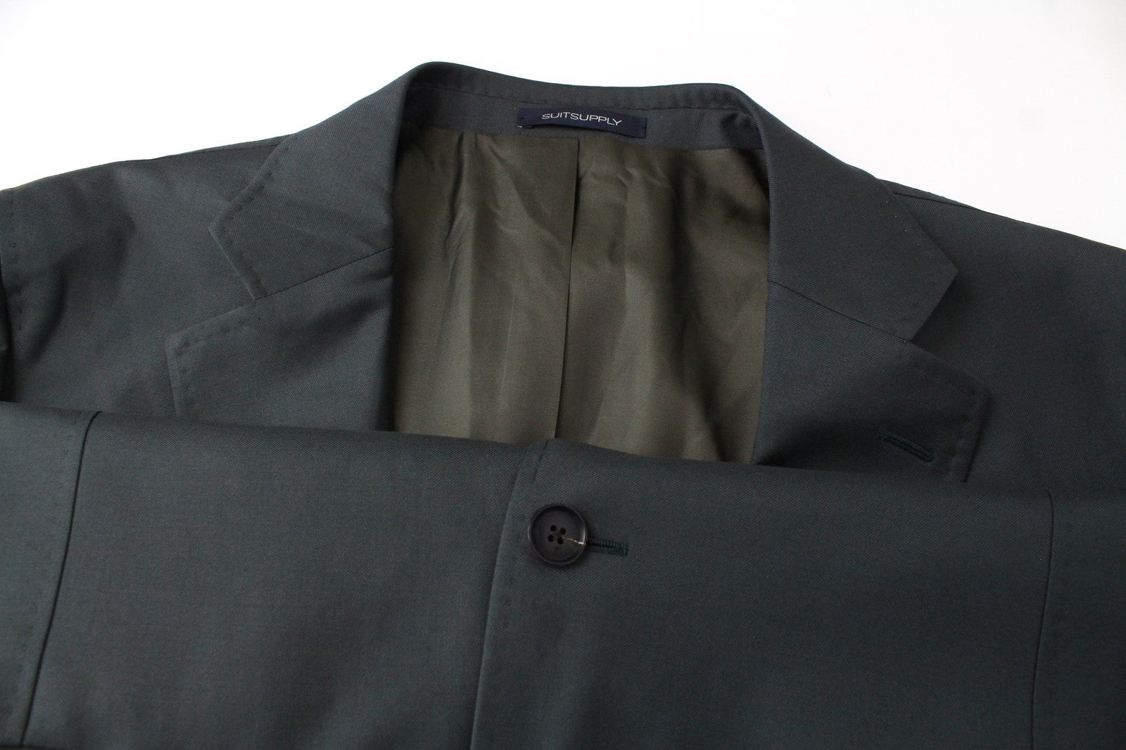 SUITSUPPLY La Spalla vyriškas švarkas UK50R žalias, su vilnoniu pamušalu, klasikinis, vienos krūtinės 