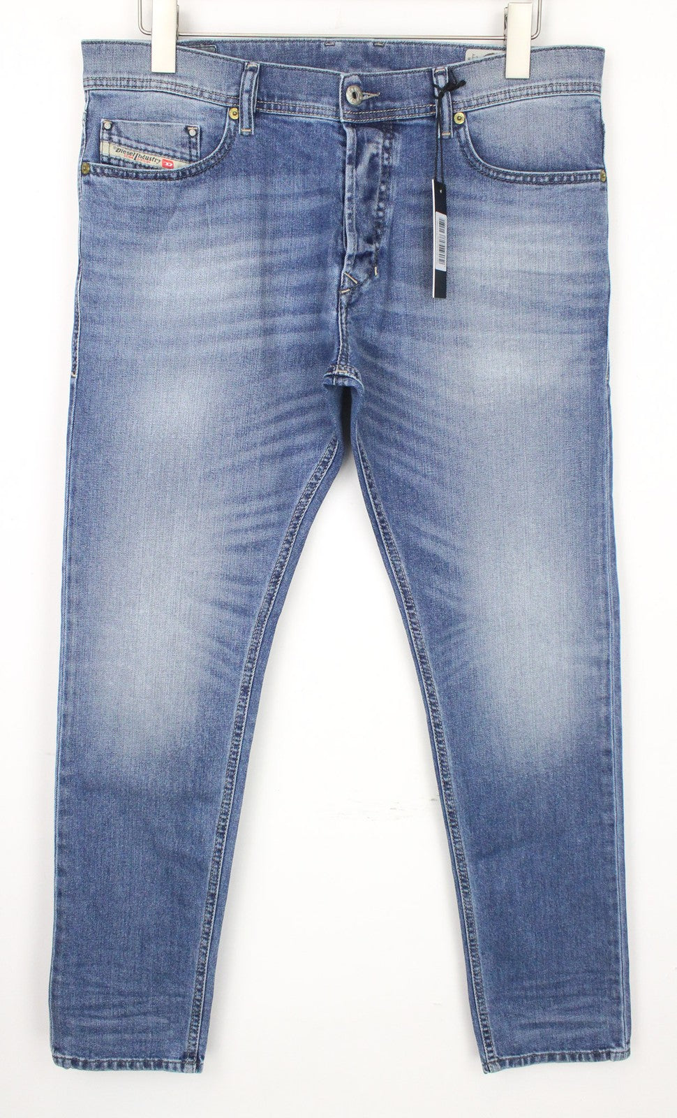 DIESEL Tepphar 0842H vyriški džinsai W33/L32 Slim mėlyni tamprūs medvilniniai džinsai su morkų kirpimu 