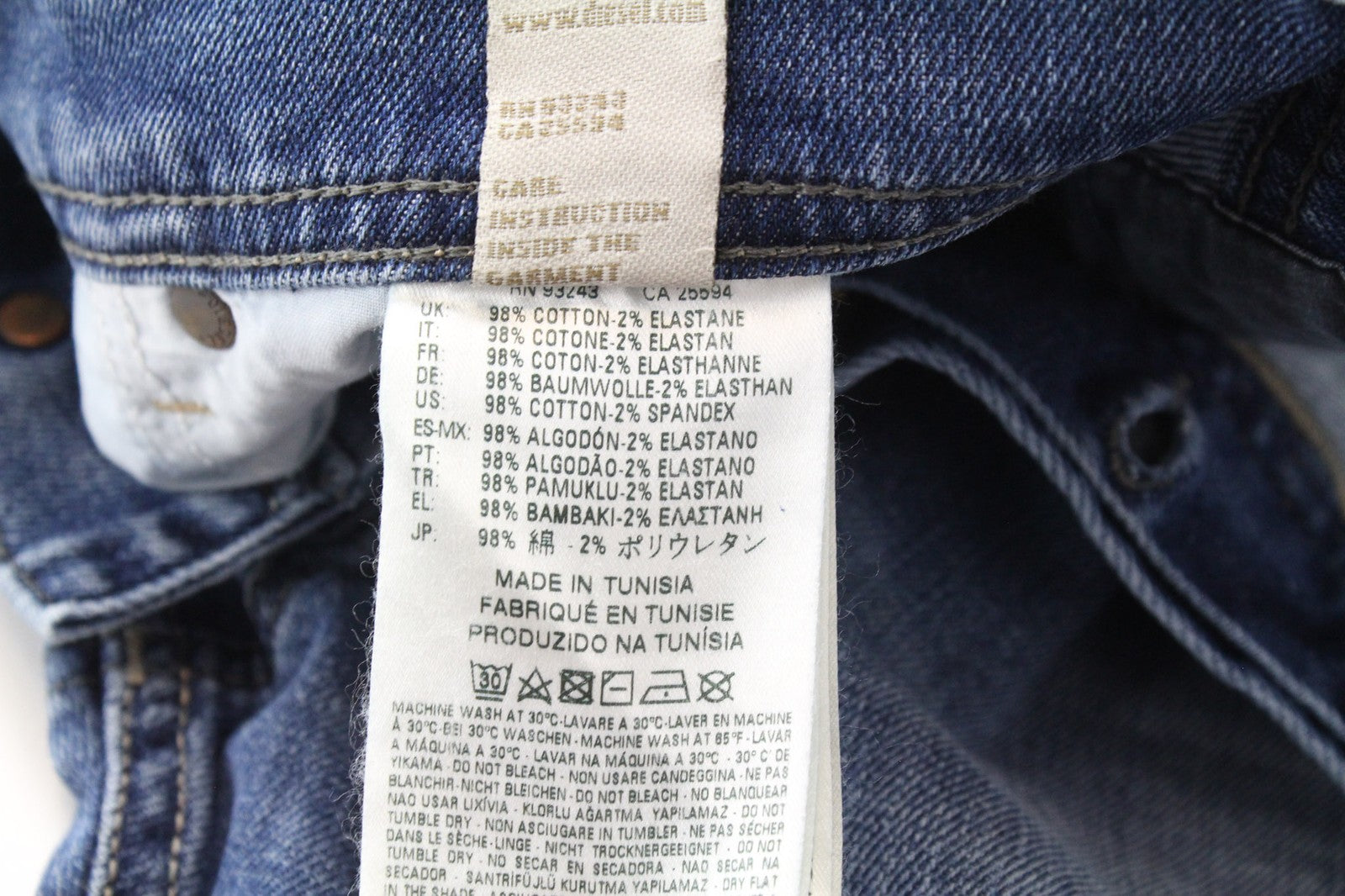 DIESEL Tepphar 0842H vyriški džinsai W33/L32 Slim mėlyni tamprūs medvilniniai džinsai su morkų kirpimu 