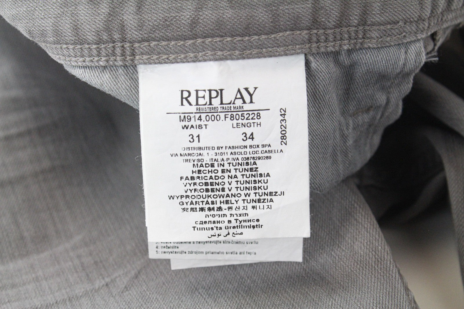 REPLAY Anbass vyriški džinsai W31/L34 šviesiai pilki ploni tamprūs džinsiniai laisvalaikio kelnės 