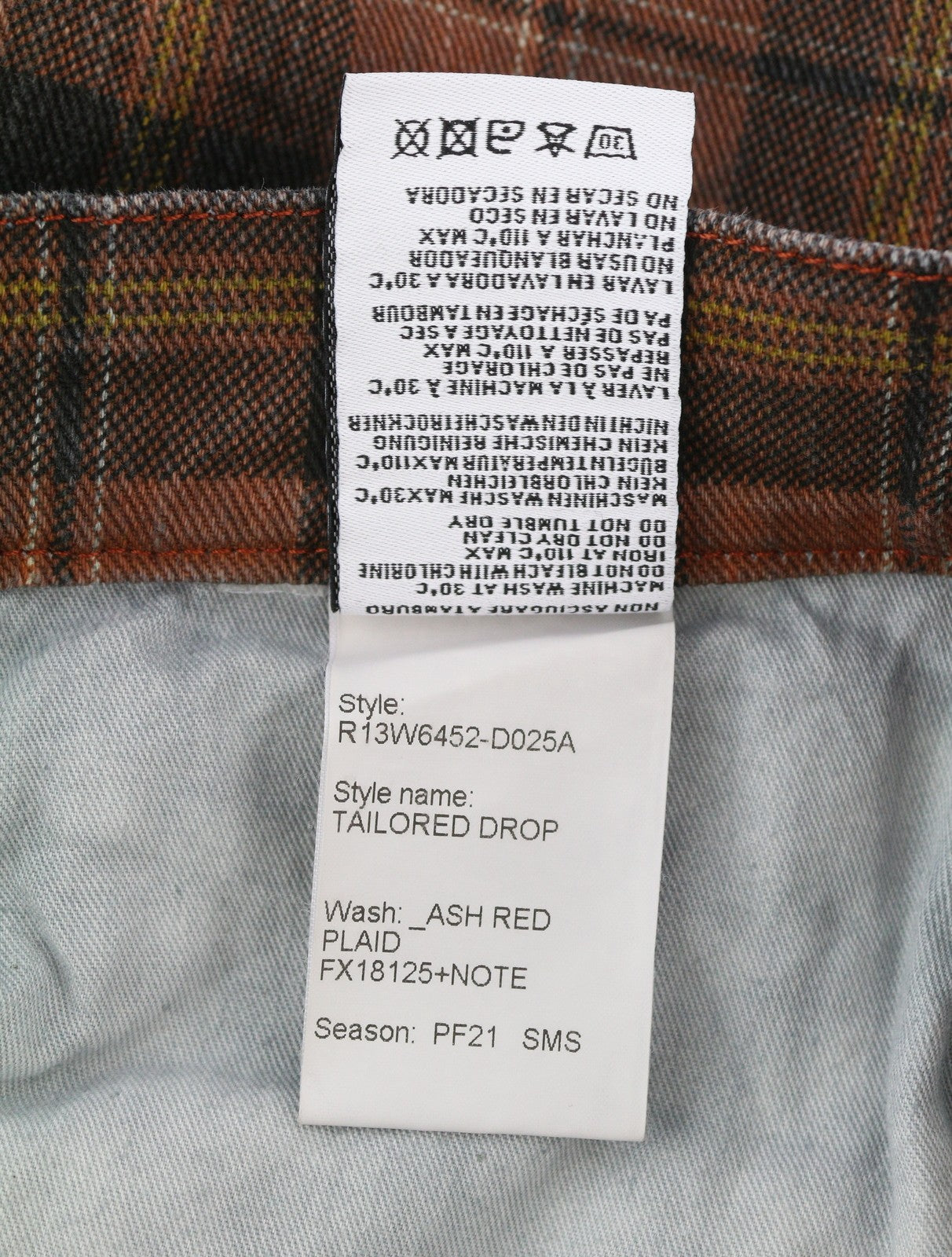 R13 Pasiūtos moteriškos kelnės, 27, pelenų raudonumo, languotos, trumpos, laisvo kirpimo, iki kulkšnių.