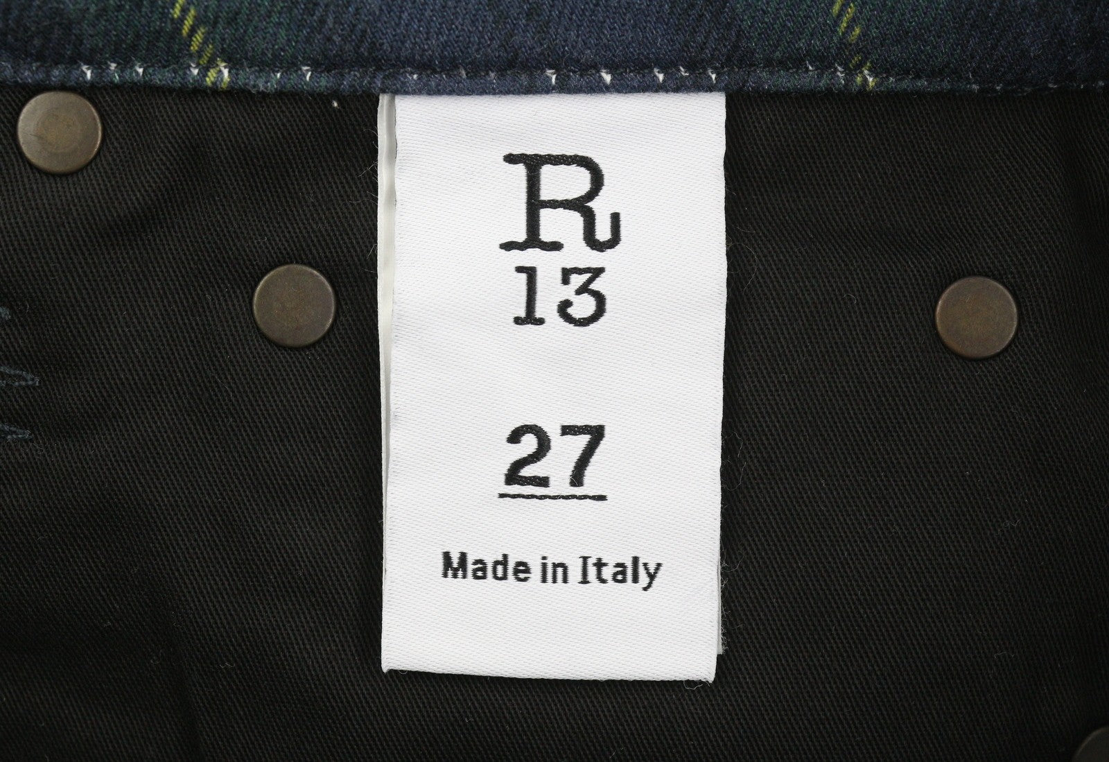 R13 Kick Fit moteriškos kelnės 27 margintos tartano spalvos, plonos, tiesaus kirpimo, iki kulkšnių. RMK 599 € 