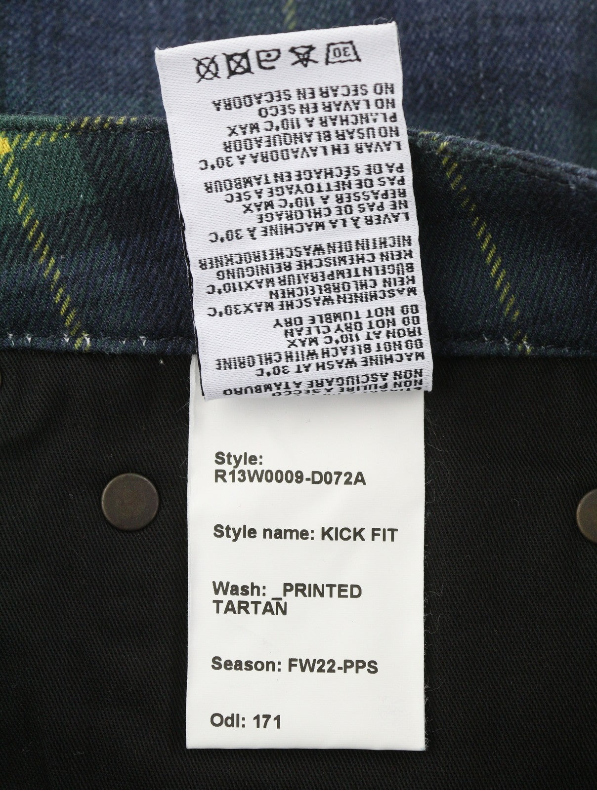 R13 Kick Fit moteriškos kelnės 27 margintos tartano spalvos, plonos, tiesaus kirpimo, iki kulkšnių. RMK 599 € 