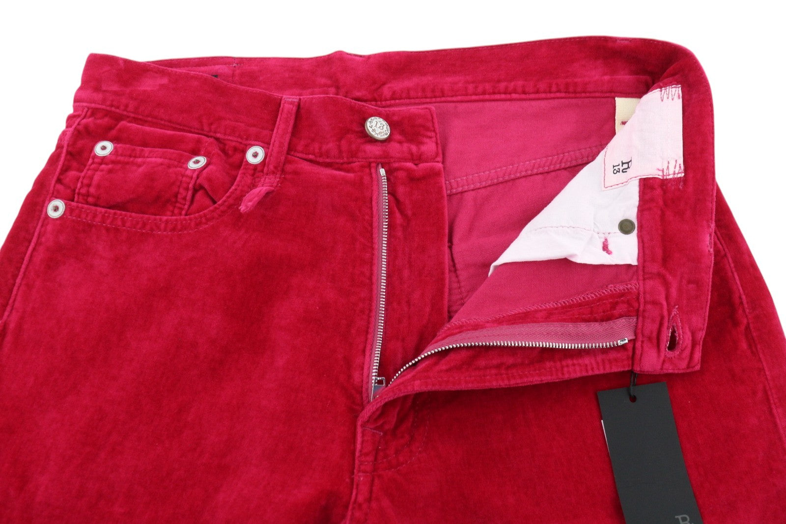 R13 Boyfriend moteriškos kelnės 26 aviečių spalvos aksominis lino mišinio trumpintas iki kulkšnių rožinės spalvos 