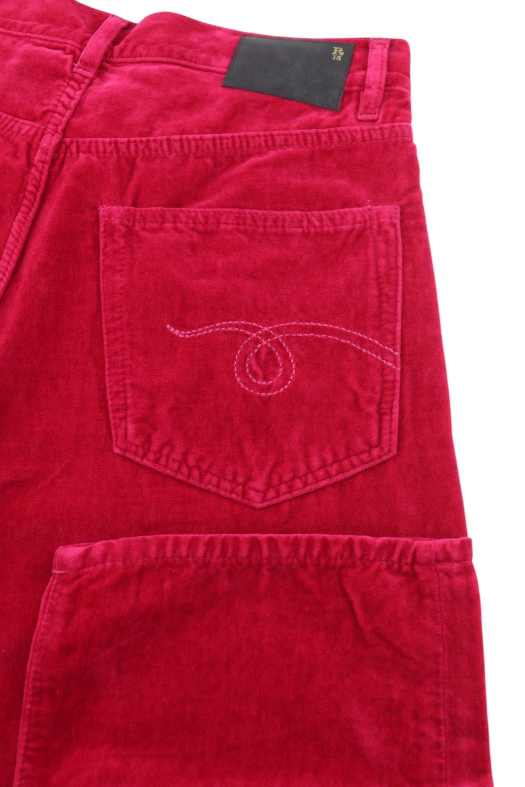 R13 Boyfriend moteriškos kelnės 26 aviečių spalvos aksominis lino mišinio trumpintas iki kulkšnių rožinės spalvos 