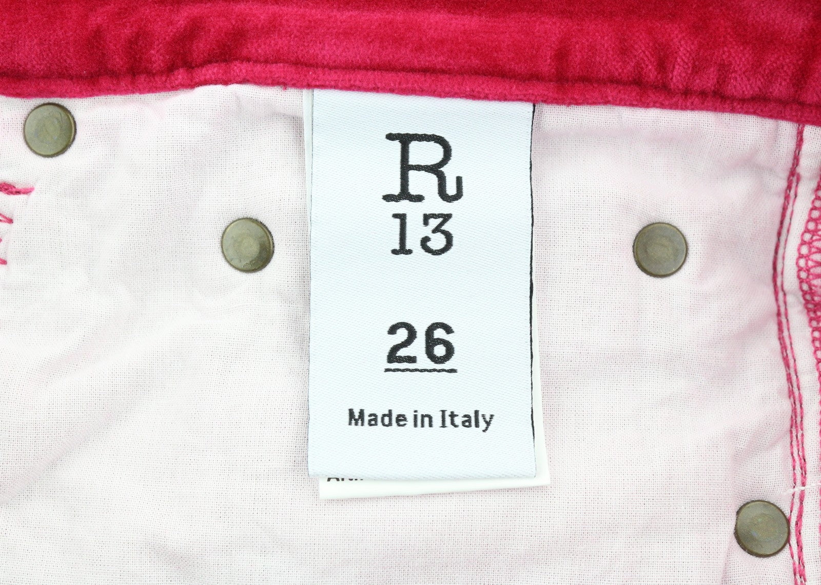 R13 Boyfriend moteriškos kelnės 26 aviečių spalvos aksominis lino mišinio trumpintas iki kulkšnių rožinės spalvos 