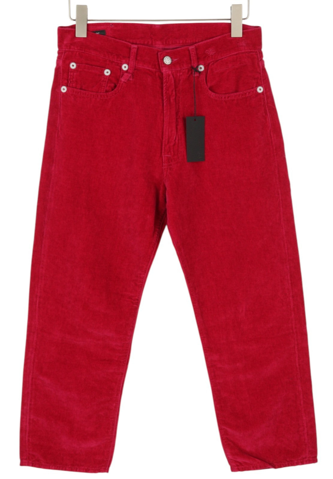 R13 Boyfriend moteriškos kelnės 26 aviečių spalvos aksominio lino mišinio trumpintos iki kulkšnių su užtrauktuku 