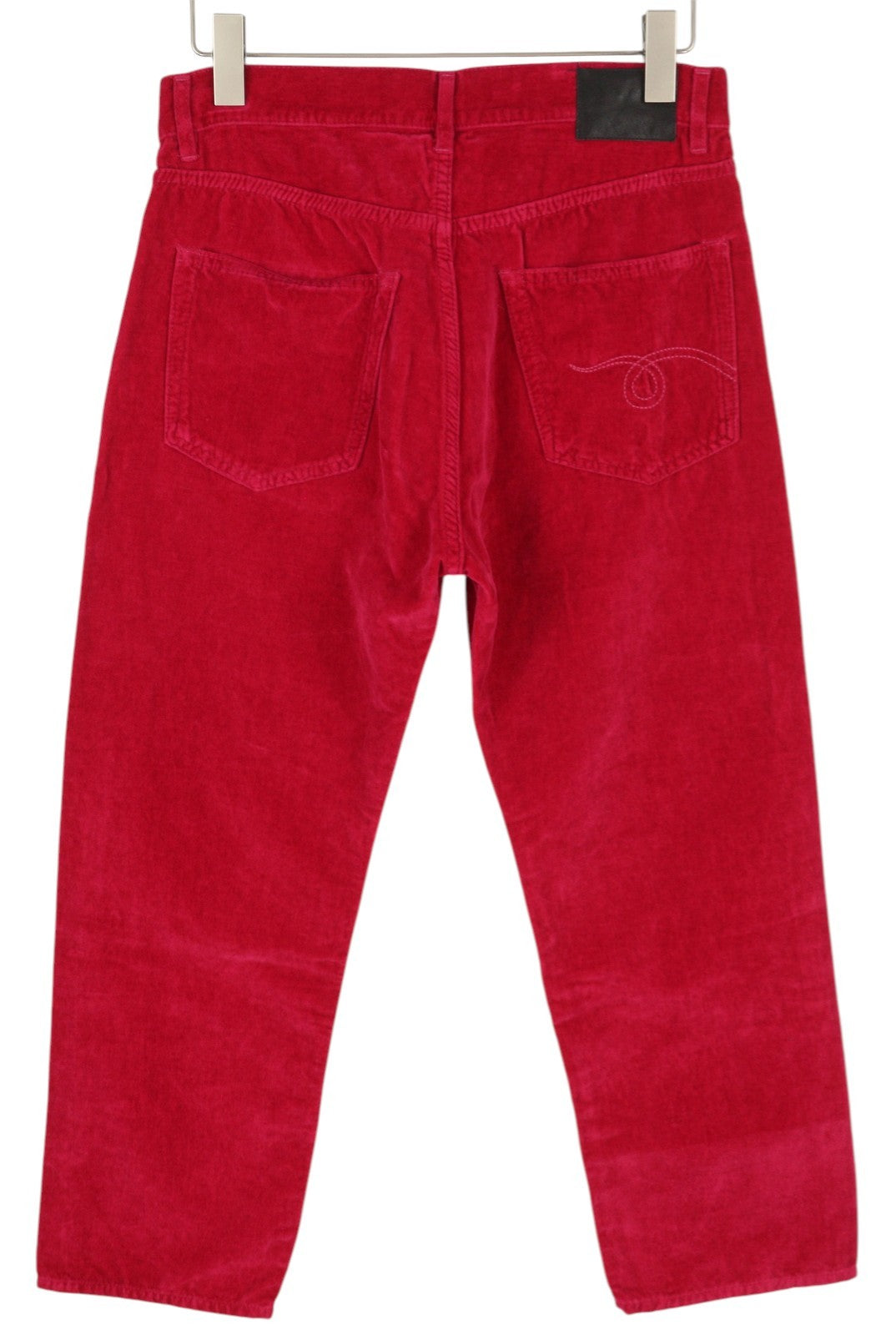 R13 Boyfriend moteriškos kelnės 26 aviečių spalvos aksominio lino mišinio trumpintos iki kulkšnių su užtrauktuku 