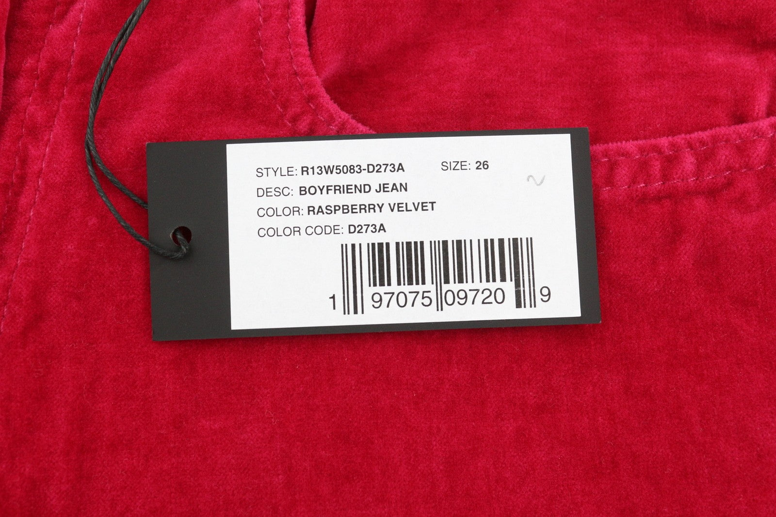 R13 Boyfriend moteriškos kelnės 26 aviečių spalvos aksominio lino mišinio trumpintos iki kulkšnių su užtrauktuku 