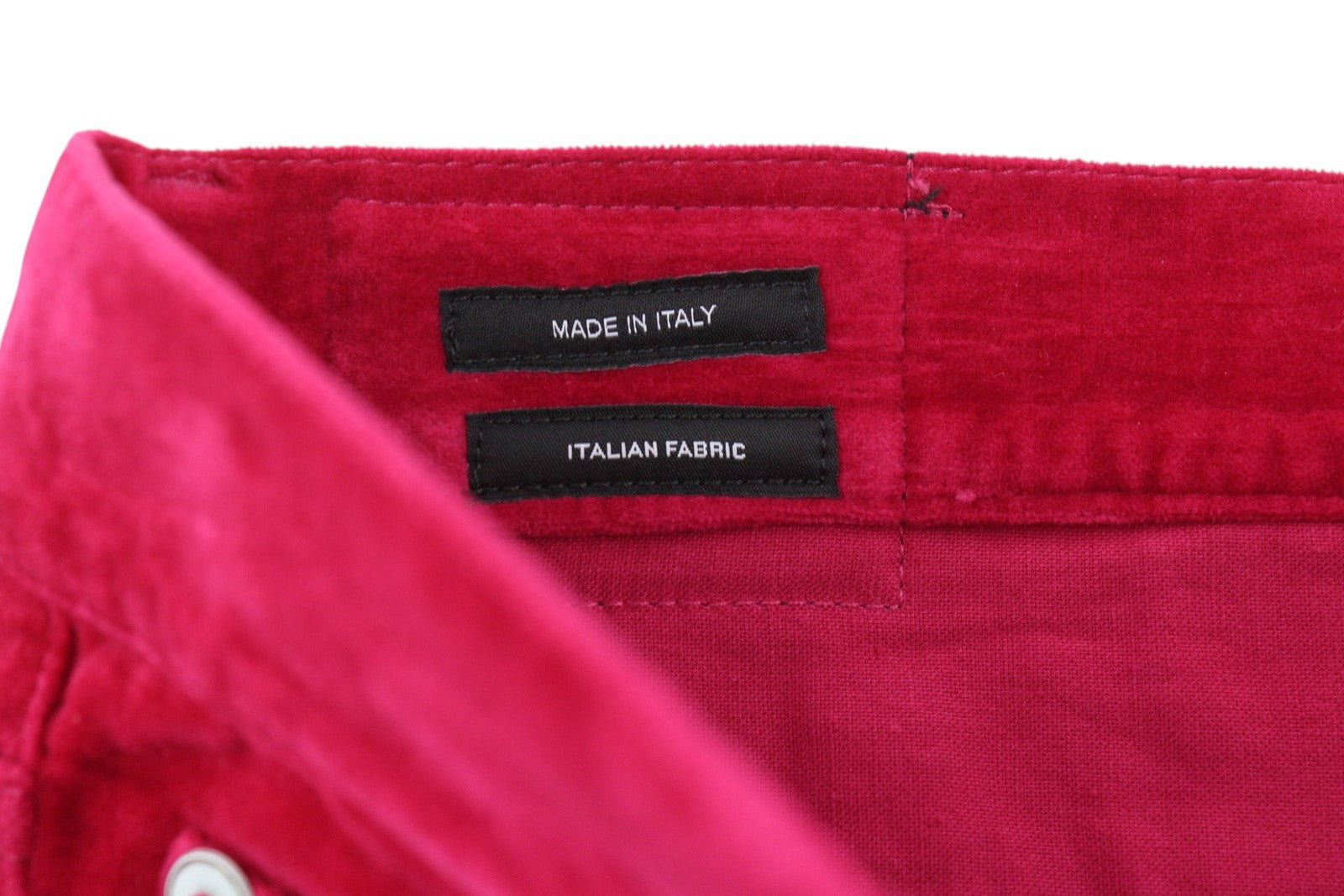 R13 Boyfriend moteriškos kelnės 26 aviečių spalvos aksominio lino mišinio trumpintos iki kulkšnių su užtrauktuku 